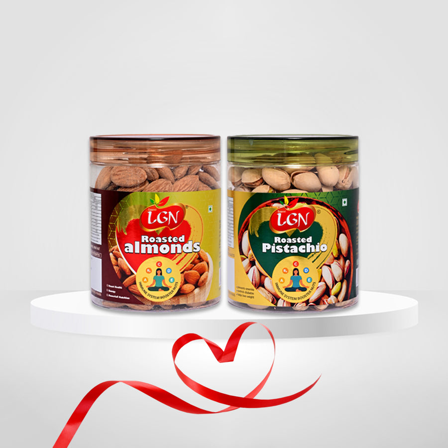 Premium Roasted Nuts Combo (Pistachio Roasted & California Almonds250g Each JAR ) 500g