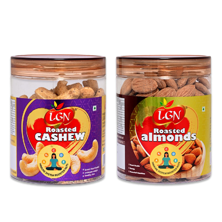 Premium Roasted Nuts Combo ( Cashews Masala Roasted & California Almonds250g Each JAR ) 500g