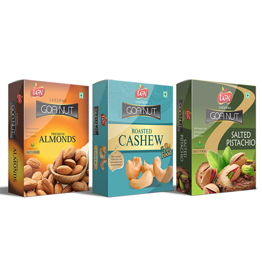 Premium Nuts & Dry Fruits Combo 750g (Cashew Roasted ,Almonds Roasted & Pistachio Roasted 250g Each Box)