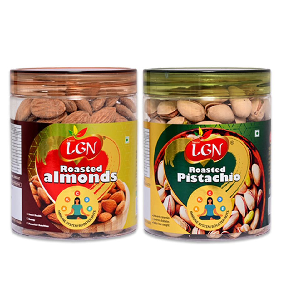 Premium Roasted Nuts Combo (Pistachio Roasted & California Almonds250g Each JAR ) 500g