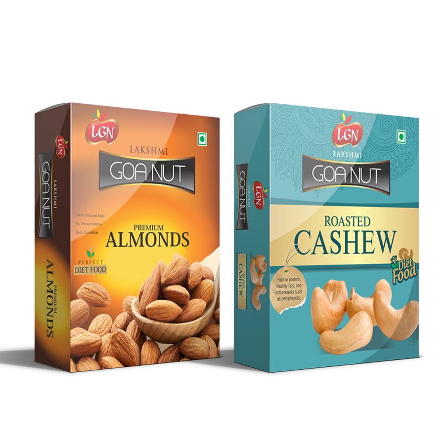 Premium Roasted Nuts Combo (Cashews & California Almonds250g Each Box) 500g