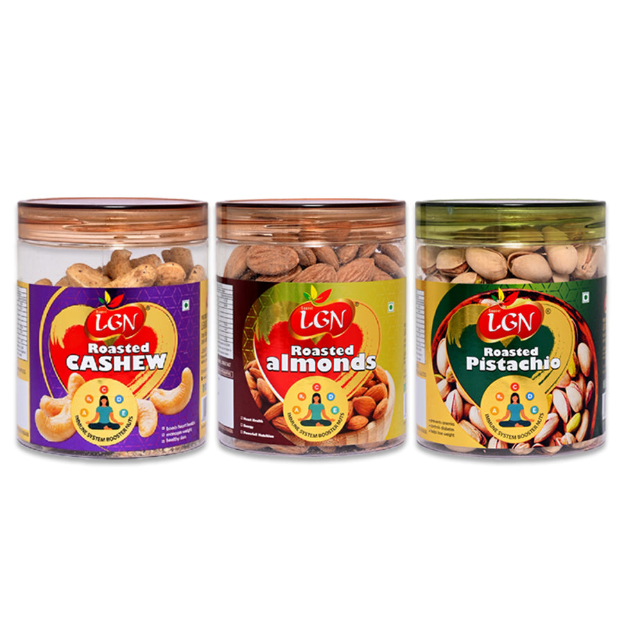 Super Premium Roasted Nuts Combo ( Cashews Masala Roasted & California Almonds250g Each JAR ) 500g