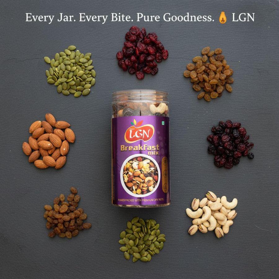 Premium Breakfast Mix | Glass Jar | 500g,1kg & 2kg | LGN NUTS