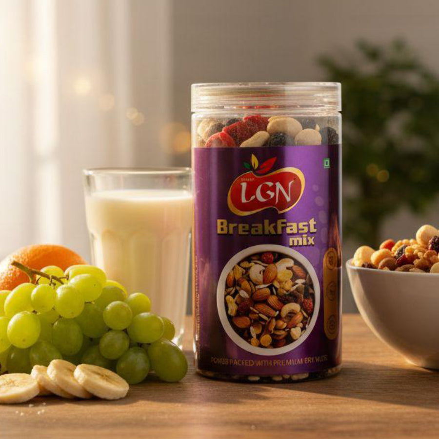 Premium Breakfast Mix | Glass Jar | 500g,1kg & 2kg | LGN NUTS