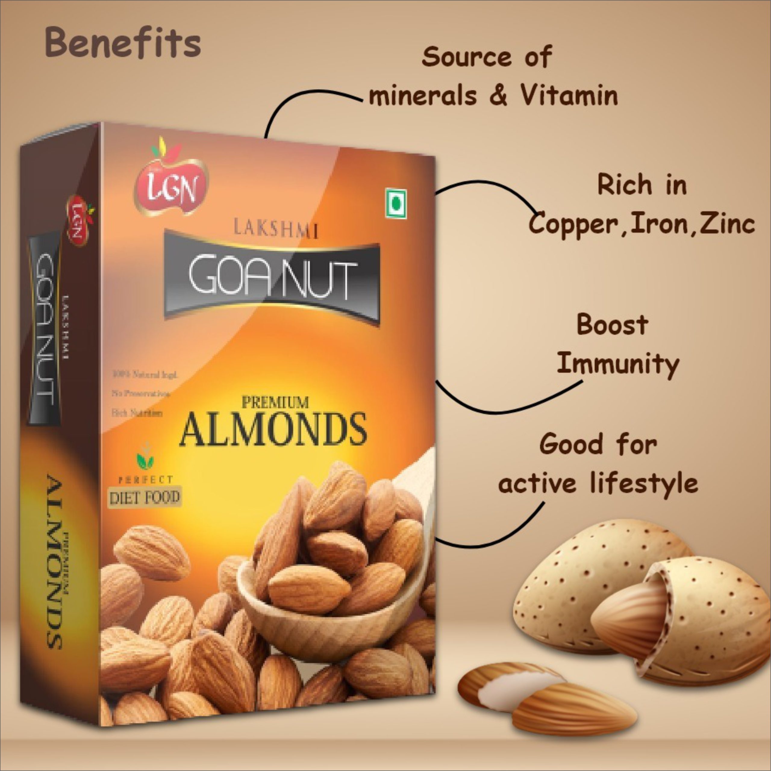 LGN Roasted & Lightly Salted Premium Californian Almonds Box - Image 2