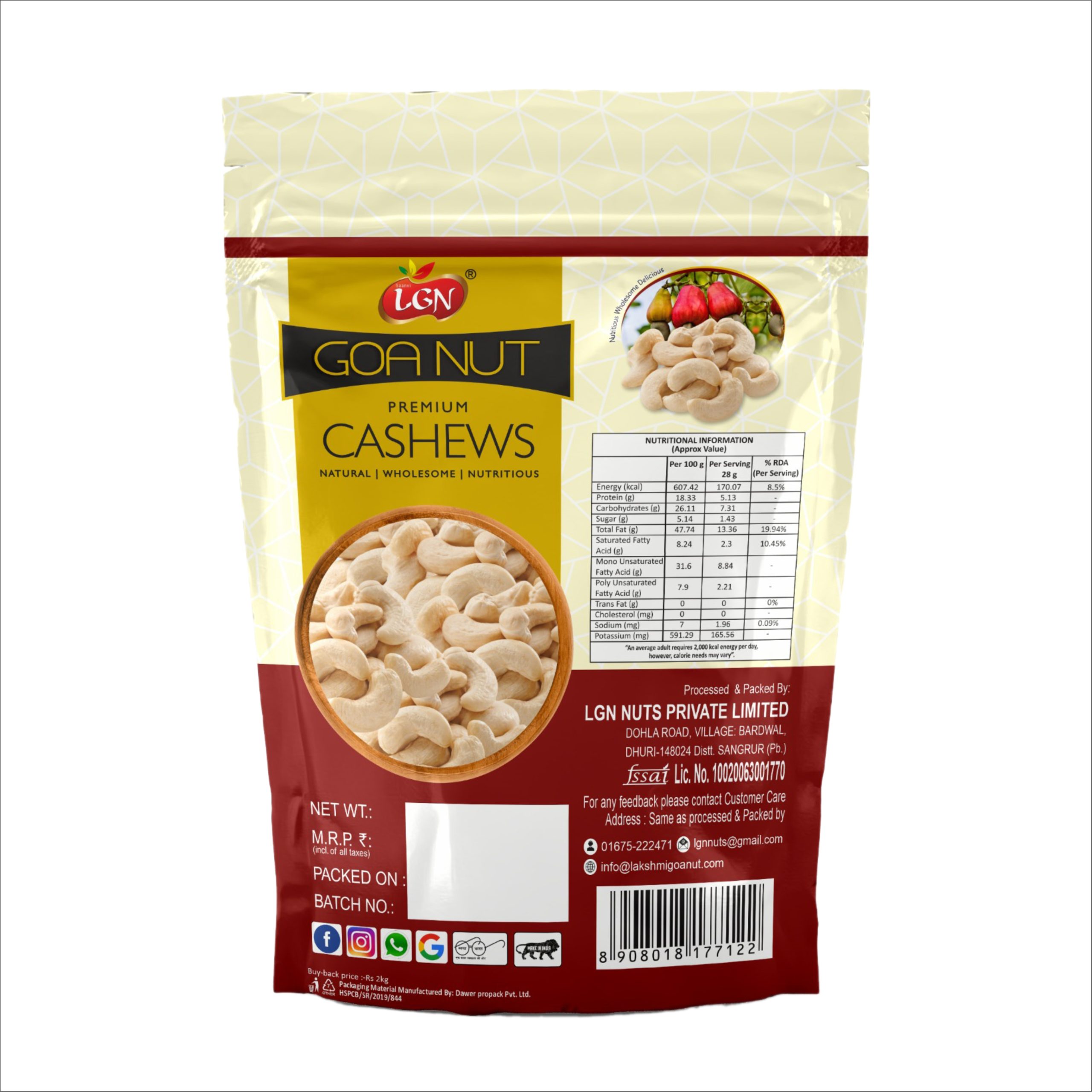 LGN Premium Whole Cashew Nuts Pouch - Image 3
