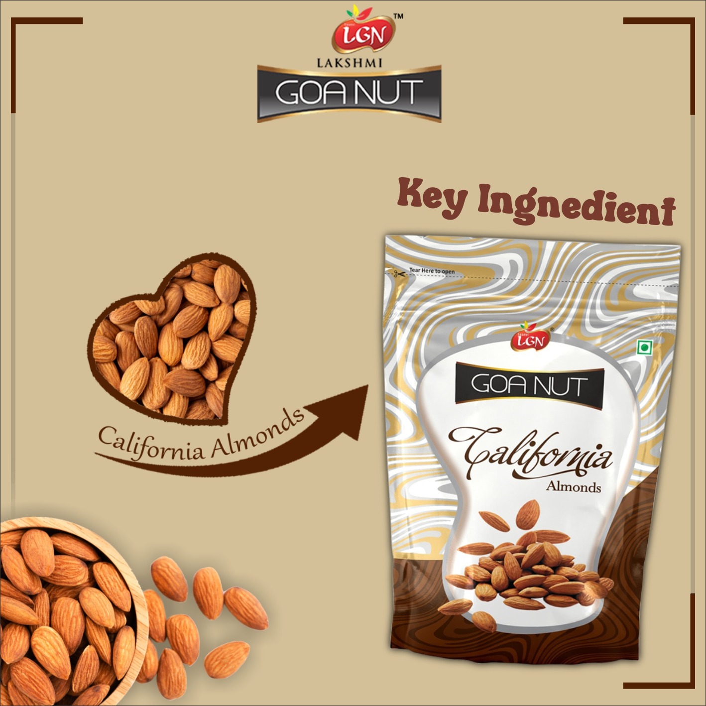 LGN 100% Natural Premium California Almonds Pouch