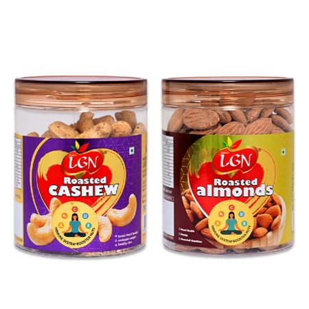 Super Premium Roasted Nuts Combo ( Cashews Masala Roasted & California Almonds250g Each JAR ) 500g