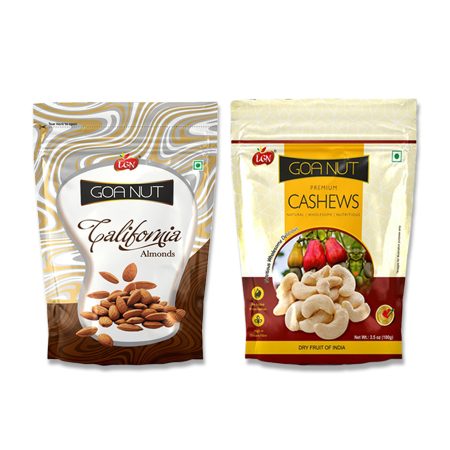 Premium Nuts Combo (Whole Cashews & California Almonds250g Each) 500g
