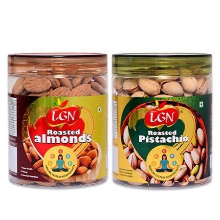 Super Premium Roasted Nuts Combo (Pistachio Roasted & California Almonds250g Each JAR ) 500g